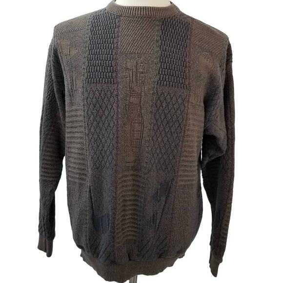 Carmel Brown Cable Knit USA Vintage Golf Motif Sweater Size L - Picture 1 of 6